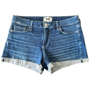 Paige Women’s S 26 Jimmy Jimmy Style Shorts Med Wash Slight Distress Cuffed Hem